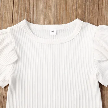 2-6Y Fashion Baby Buksetrold Piger Tøj Sæt Flæser Hvid kortærmet T-Shirts, Toppe+Solid A-Line Nederdele