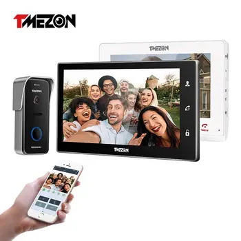 TMEZON Wireless/Wifi-Smart IP-Video Dørklokken Intercom System ,10 Tommer+7 Tommer Skærm med 1x720P Kablede Dør Telefon Kamera
