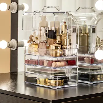 Transparent Akryl Makeup Organizer Opbevaringsboks Læift Opbevaring Holder Gøre Op Af Indehaveren Skuffer Kosmetiske Smykker Sag