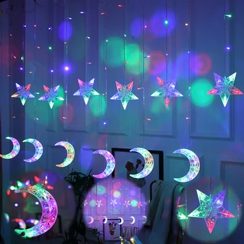 220V EU ' s LED-Stjernede Månen Jul Guirlander String kulørte Lamper Gardin Lys Udendørs For Xmas Party Haven Bryllup Dekorationer