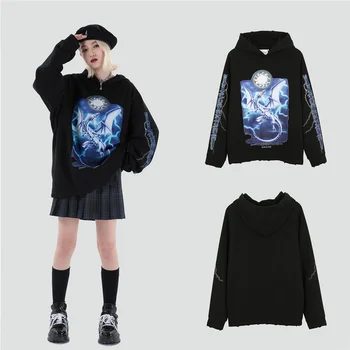 LINDSEY SEADER Mænds Vinter, Varm, Hættetrøjer Sweatshirt Fleece Goth Dragon Harajuku Oversize Japansk Streetwear Mænd Tøj