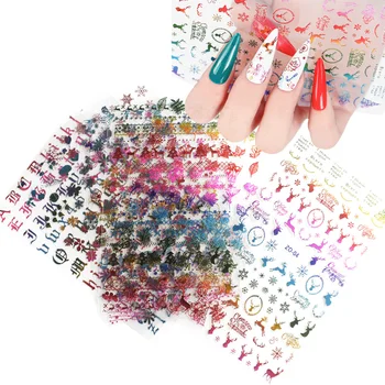 7Pcs Jul Nail Art Stickers Sæt Laser Vinter Snemand Elk XMAS Negle Decals Selvklæbende Mærkat, Manicure, Udsmykning Værktøjer