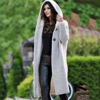 Kvinders Trøjer Vinter 2020 Fashionable Casual Løs Sweater Kvindelige Efteråret Cardigans Enkelt Breasted Puff Hooded Coat Plus Størrelse