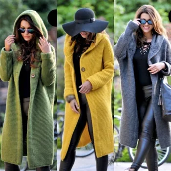 Kvinders Trøjer Vinter 2020 Fashionable Casual Løs Sweater Kvindelige Efteråret Cardigans Enkelt Breasted Puff Hooded Coat Plus Størrelse