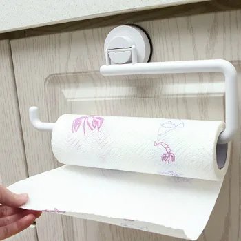 Køkken Tilbehør Opbevaring Holder Vakuum Sucker Papir Håndklædeholder Selvklæbende Badeværelse Håndklæde Hylde Væggen Hænger Rulle Papir Rack