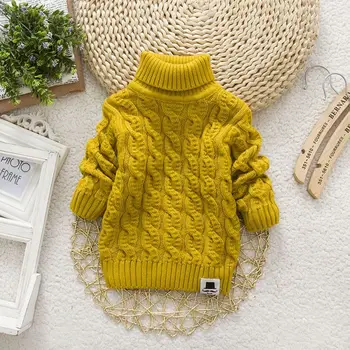 Baby børn sweater 2-9 år drenge piger Solid farve twist jersey sweater med Høj krave og rund hals 7 farve efteråret og vinteren 13429