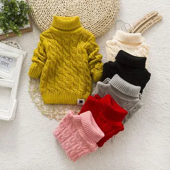 Baby børn sweater 2-9 år drenge piger Solid farve twist jersey sweater med Høj krave og rund hals 7 farve efteråret og vinteren