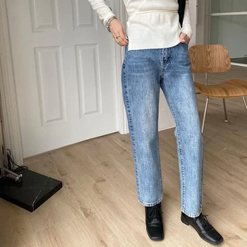 Kvinders jeans, bukser, denim casual solid farve med høj talje jeans straight