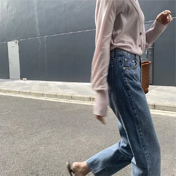 Kvinders jeans, bukser, denim casual solid farve med høj talje jeans straight
