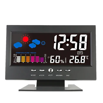 Digital Termostat Multi-funktion Temperatur Luftfugtighed Elektronisk Ur Barometer Farve Display Vejr Klokke Lyd Kontrol-Ur