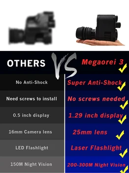 Megaorei 3 HD720P Night Vision Jagt Rifle anvendelsesområde Optik Nat Syne Dyreliv Jagt Kamera 850nm Infrarød Laser INFRARØDE Teleskop
