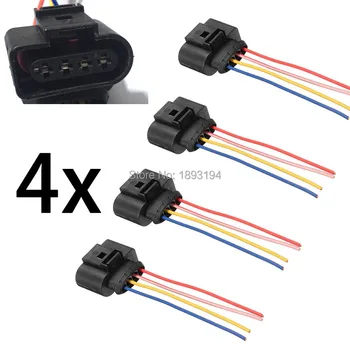 4 Stk Ignition Coil 4-Pin Stik Reparation Kit 1J0973724 for Audi A4 A6 rs4 rs6 A8 For VW Passat Adapter Ledningsnet
