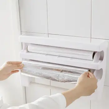 Multifunktionelle Husholdningsfilm Cutter Vægmonteret Køkken Håndklæde Rack Glidende Kniv Type Tin Folie Partition Box Storage Rack