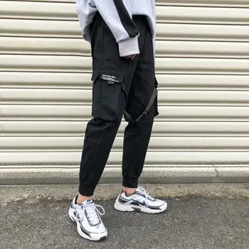2021 Bånd Mænd Jogger Joggingbukser til Mænd Cargo Bukser Streetwear Hiphop Casual Black Harem Bukser Mandlige Harajuku Mode Bukser