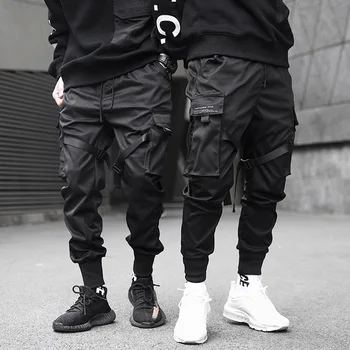 2021 Bånd Mænd Jogger Joggingbukser til Mænd Cargo Bukser Streetwear Hiphop Casual Black Harem Bukser Mandlige Harajuku Mode Bukser