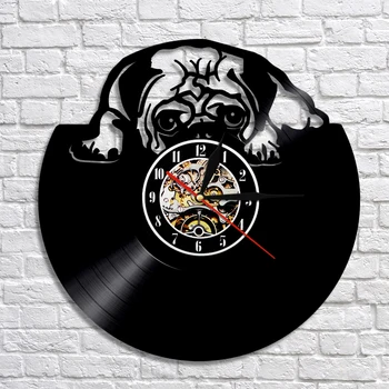 Liggende British Bulldog Brugerdefinerede vægur Hvalp Hund Wall Decor Hund Race vinylplade LP Kunst Personlig Hund Navn Ur Ur
