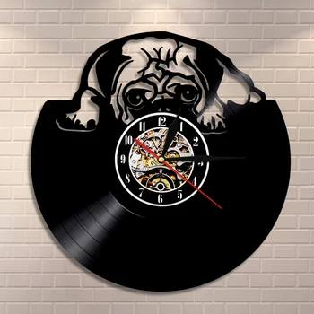 Liggende British Bulldog Brugerdefinerede vægur Hvalp Hund Wall Decor Hund Race vinylplade LP Kunst Personlig Hund Navn Ur Ur