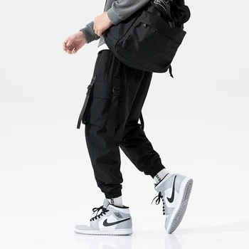 2021 Nye Hip-hop Jogger Mænds Sort Harem Overalls, Multi-lomme Bånd Mænds Sportstøj Streetwear Bukser til Mænd Casual Bukser
