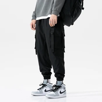 2021 Nye Hip-hop Jogger Mænds Sort Harem Overalls, Multi-lomme Bånd Mænds Sportstøj Streetwear Bukser til Mænd Casual Bukser