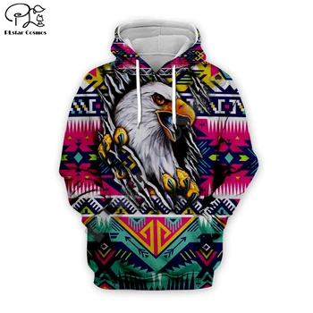 Mænd, Kvinder, indiske indfødte eagle Udskrive 3d-hættetrøjer harajuku sweatshirt lynlås pels Unisex streetwear Jakke Træningsdragt pullover 9