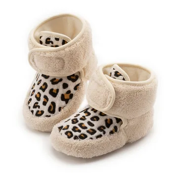 Vinter Nye Baby Sko Bløde Såler Toddler Første Vandrere Leopard Print Velvet Nyfødte Baby Støvletter