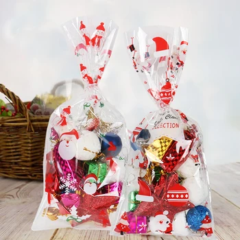 50stk santa tree mønster jul poser slik/gave indpakning opp poser af plast emballage til nye år part indretning jul natal