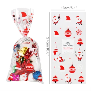 50stk santa tree mønster jul poser slik/gave indpakning opp poser af plast emballage til nye år part indretning jul natal