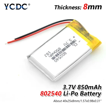 Levering lithium batteri lithium-polymer Genopladeligt batteri 802540 850 mah 3,7 V For MP3-MP4 MP5 GPS PSP MIDTEN af Bluetooth Headset