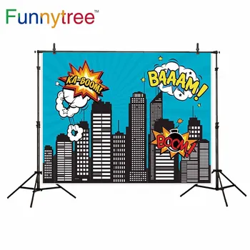 Funnytree baggrund for fotografering studio tegneserie superhelt byens børn professionel baggrund photobooth billede prop
