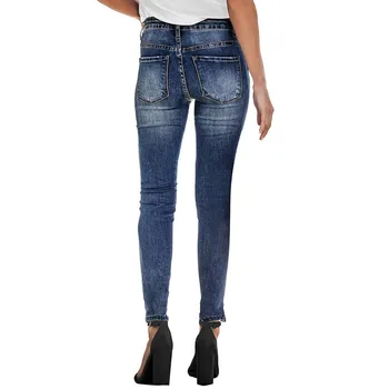 Lange casual Jeans Kvinder Mid talje talje Tynde Blyant Blå Denim Bukser revet hul beskåret slim fit tynde sexet Blyant Bukser