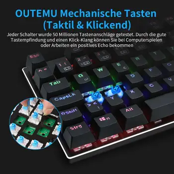 Z88 Mekanisk Gaming Tastatur 105 Nøgler QWERTZ tyske Layout Led-Baggrundsbelyst Outemu Skifte Gamer-Tastatur , Sort