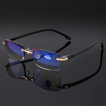 CUBOJUE Uindfattede Briller til Læsning Mænd Anti Blue ray Dioptri Mandlige Rammeløse Mode Farve Harpiks Linse +100 150 200 250 Presbyopi Mand