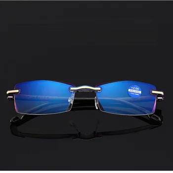 CUBOJUE Uindfattede Briller til Læsning Mænd Anti Blue ray Dioptri Mandlige Rammeløse Mode Farve Harpiks Linse +100 150 200 250 Presbyopi Mand