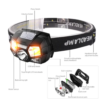 7500 Lumen LED Forlygte Motion Sensor Ultra Lyse Hard Hat Head Lamp Kraftig Forlygte USB-Genopladelig Vandtæt Lommelygte
