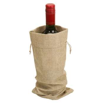 10stk Jute Wine Tasker, 14 x 6 1/4 tommer Hessian Flaske Vin Gave Poser med Løbegang 13752