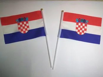 Verden Nationale Flag Kroatien Gratis fragt 14 * 21cm hånd bølge flag 50stk / taske med plast flagstang Polyester Udskrivning af banneret