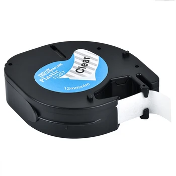 Yance 5Pcs/masse Kompatible Dymo LetraTag Plast tape 12267 12mm Sort på klar label Tape til dymo label printer LT-100H LT-100T