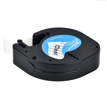 Yance 5Pcs/masse Kompatible Dymo LetraTag Plast tape 12267 12mm Sort på klar label Tape til dymo label printer LT-100H LT-100T