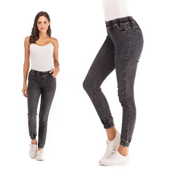 Kvinder er Høj-Taljen Skinny Jeans Kvinder, Sommer, Efterår Sort Elastisk Ankel Længde Blyant Denim Bukser Plus Størrelse