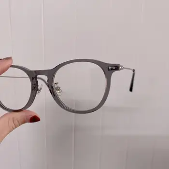 Cozmo Gennemsigtig grå næse pad koreanske mærke runde stel af metal briller briller recept briller anti blå lys linse