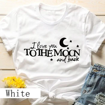 Jeg elsker dig til månen og tilbage kvinder, mode, grafisk søde kawaii harajuku grunge tumblr hipster pige gave t-shirt art toppe M004