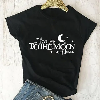Jeg elsker dig til månen og tilbage kvinder, mode, grafisk søde kawaii harajuku grunge tumblr hipster pige gave t-shirt art toppe M004
