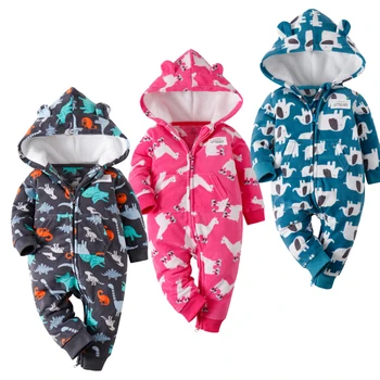 Baby jumpsuit fleece lynlås op toddler drenge tøj spædbørn piger buksedragt foråret varm outwear baby tøj piger, 9M-24M