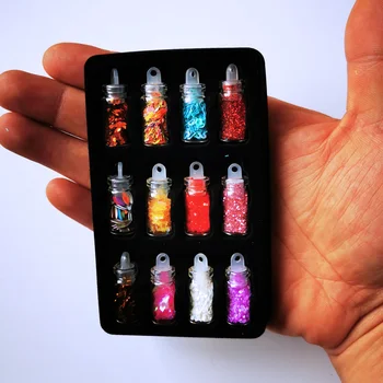 12pcs/sæt nail art dekoration i glas flaske Flash Pink sequines sekskantet glitter nail sticker DIY 3D nail art flager