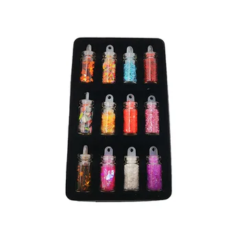 12pcs/sæt nail art dekoration i glas flaske Flash Pink sequines sekskantet glitter nail sticker DIY 3D nail art flager