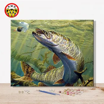 Maling af antal kunst maleri af tal Dyr, fisk Overdrivelse Soveværelse dekorative maleri hængende Håndlavet Morsomt abstrakte
