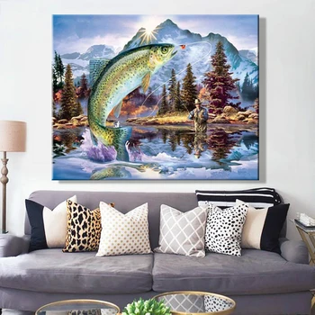 Maling af antal kunst maleri af tal Dyr, fisk Overdrivelse Soveværelse dekorative maleri hængende Håndlavet Morsomt abstrakte