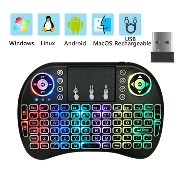 7 Farve-Baggrundsbelyst i8 Mini Trådløse Tastatur-2.4 ghz-engelsk 3 Farve Air Mouse With Touchpad Fjernbetjeningen Android TV Box Windows