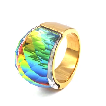 PZ Nye Mode Kvinder Luksus Mærke Farverige Glas-Smykker Ring 316L Rustfrit Stål Anillos Store Farverige Glas Ring For Kvinder 14035