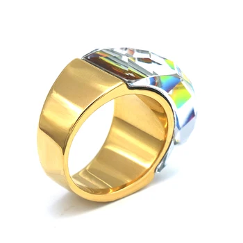 PZ Nye Mode Kvinder Luksus Mærke Farverige Glas-Smykker Ring 316L Rustfrit Stål Anillos Store Farverige Glas Ring For Kvinder